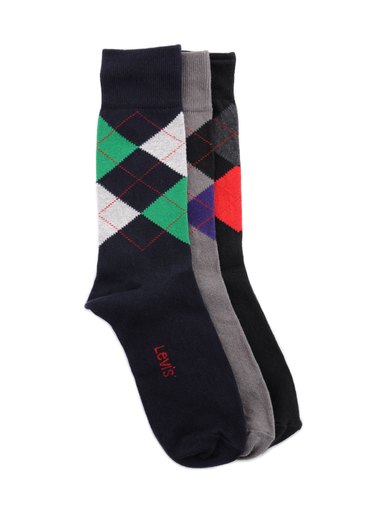Levis Men Argyle Flat Knit Crew Grey Pack of 3 Socks