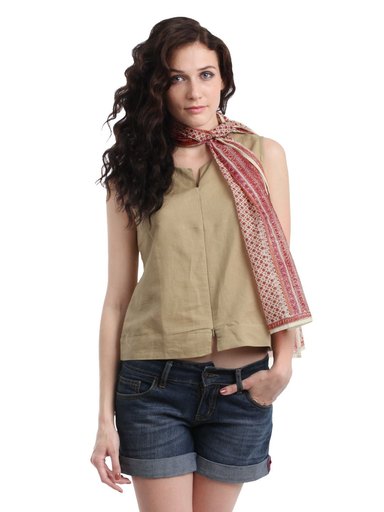Fabindia Women Cream Printed Stole