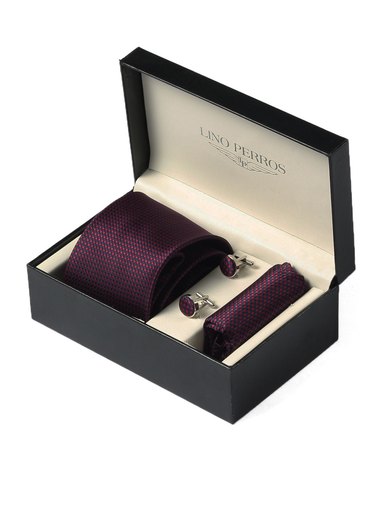 Lino Perros Men Formal Navy Blue/Red Accessory Gift Set