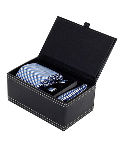 Turtle Men Formal Blue Tie Cufflink & Pocket Square Set