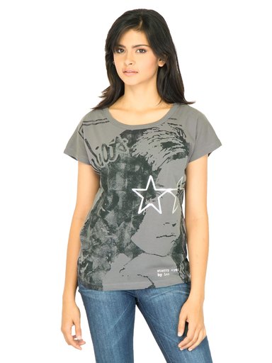 Lee Women Printed Grey Tshirts