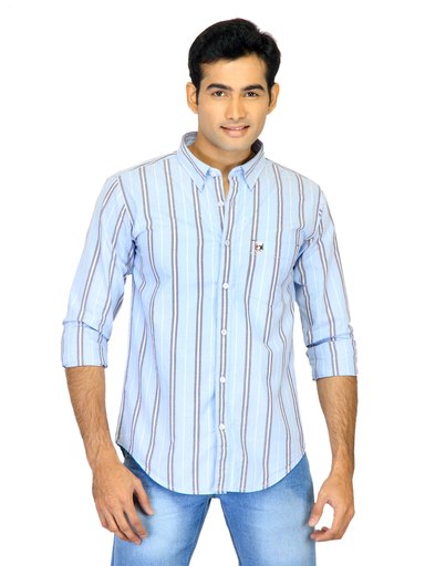 Basics Men Blue Slim Fit Striped Shirt