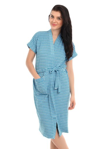 Red Rose Women White & Blue Striped Bath Robes