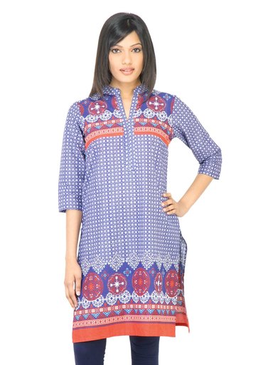 Vishudh Women Printed Blue Kurta