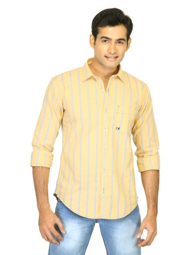 Basics Men Yellow Slim Fit Striped Shirt