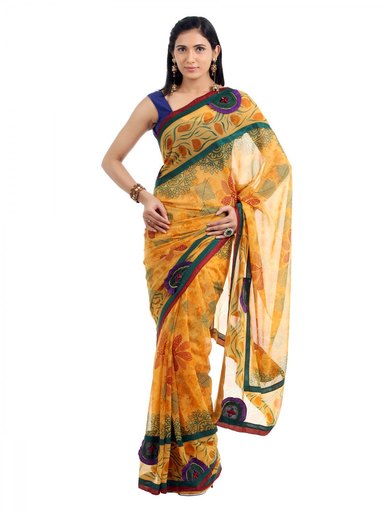 FNF Printed Mustard Sari