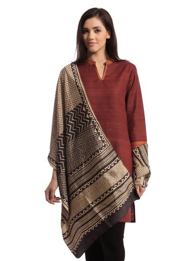 Fabindia Women Printed Silk Gold Stole