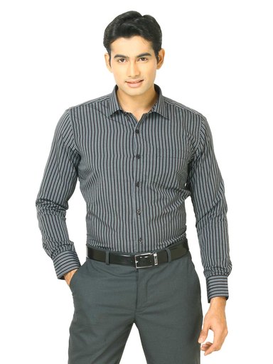 John Miller Men Black grey Stripes Black Shirts