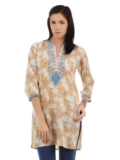 Aneri Women Printed Beige Kurti