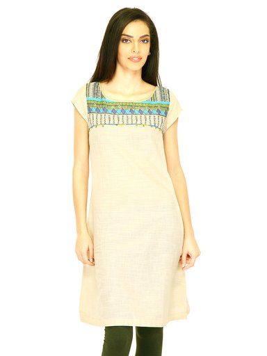 W Women Solid Beige Kurtas