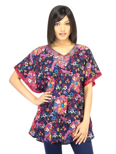 BIBA OUTLET Women Printed Navy Blue Kaftan Top