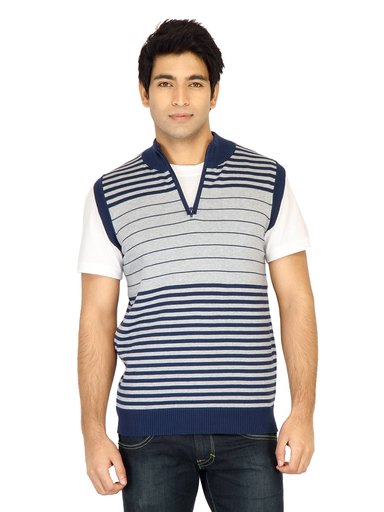 Turtle Stripes Men Grey Sweaters