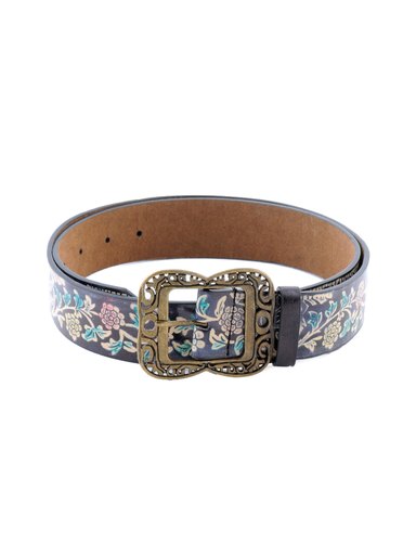 Lino Perros Women Flower Print Black Belt