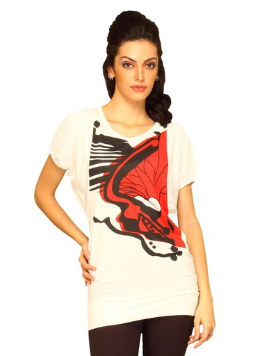 Jealous 21 Women Cream Tunic With Mirror Print Top