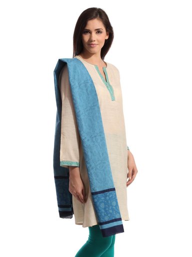 Fabindia Women Printed Blue Stole