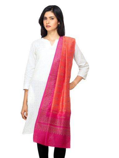 Fabindia Women Orange Chanderi Dupatta