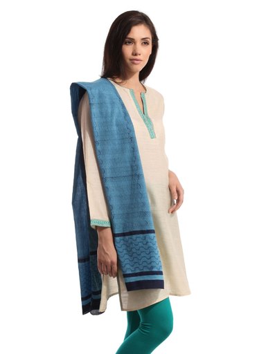 Fabindia Women Printed Blue Stole