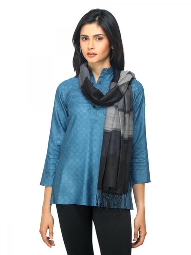 Fabindia Women Black Silk & Wool Stole
