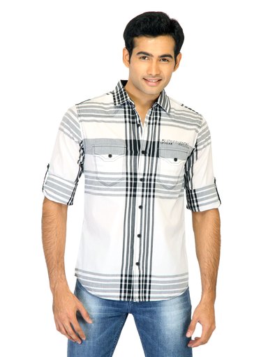 Spykar Men Check White Shirts