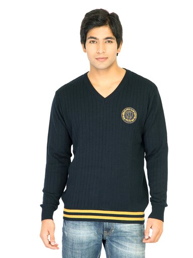Indigo Nation Men Solid Navy Blue Sweaters