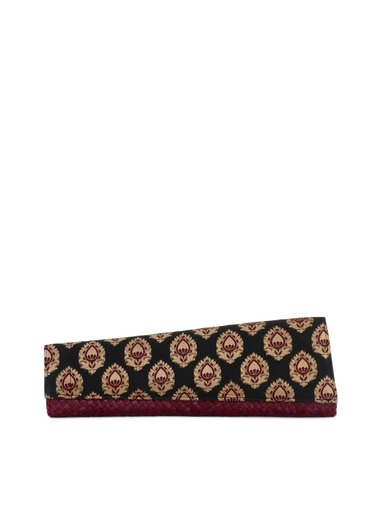 Fabindia Women Maroon & Black Brocade Clutch