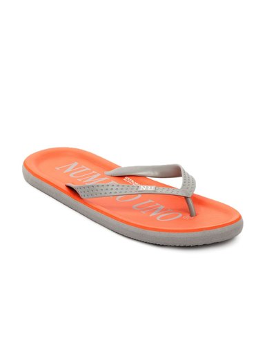 Numero Uno Men Grey & Orange Flip Flops