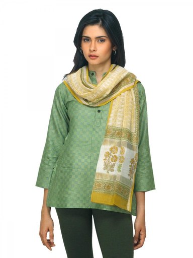 Fabindia Women Chanderi Yellow Stole