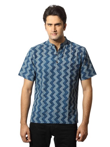 Fabindia Men Printed Blue Kurta