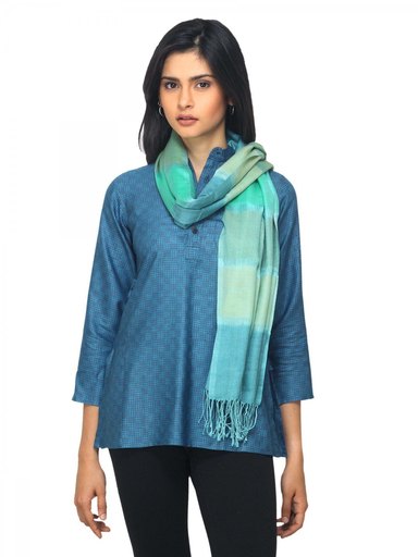 Fabindia Women Green Silk & Wool Stole