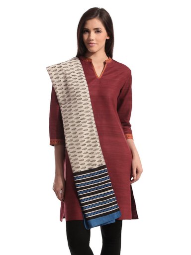 Fabindia Women Printed Beige & Black Stole