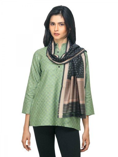 Fabindia Women Black Jacquard Silk Stole