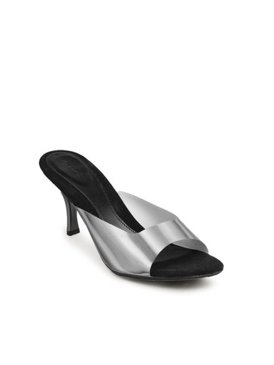 Catwalk Women Heeled Black Silver Strap Heels