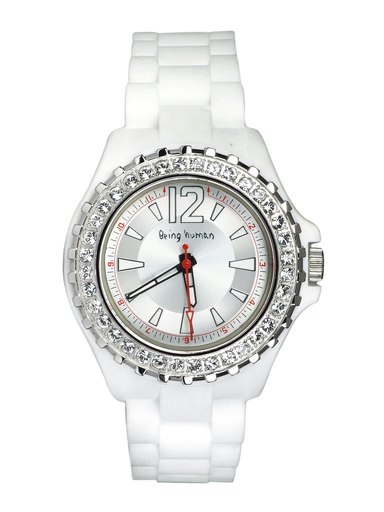 Being Human Women White Silicon Strap Stones Watch