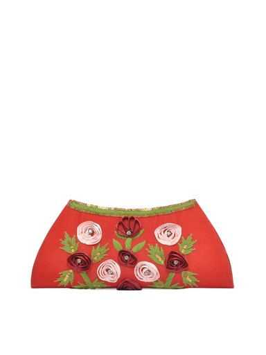 Spice Art Women Ribbon Embroidery Red Clutch