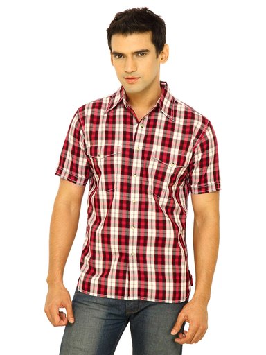 Wrangler Men Warnick Square Block Red Shirts